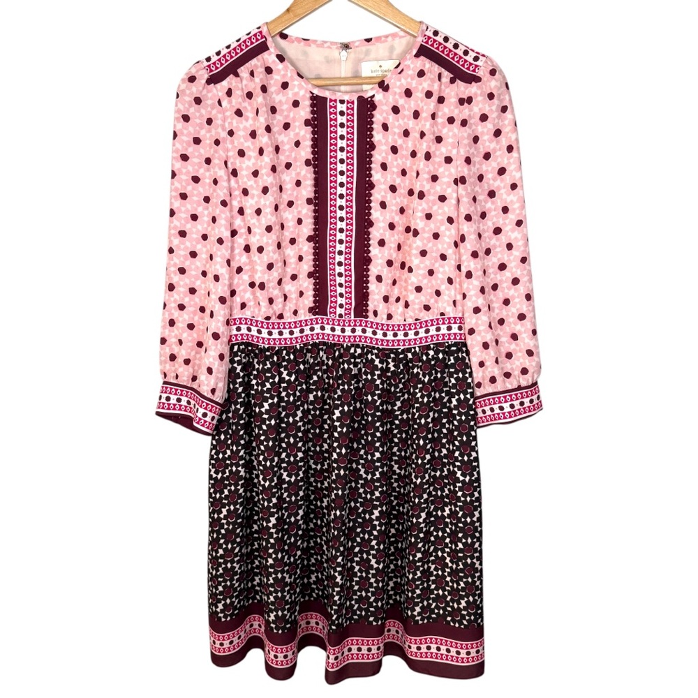 Kate Spade Pink Geometric Print Fit & Flare Dress Size 10